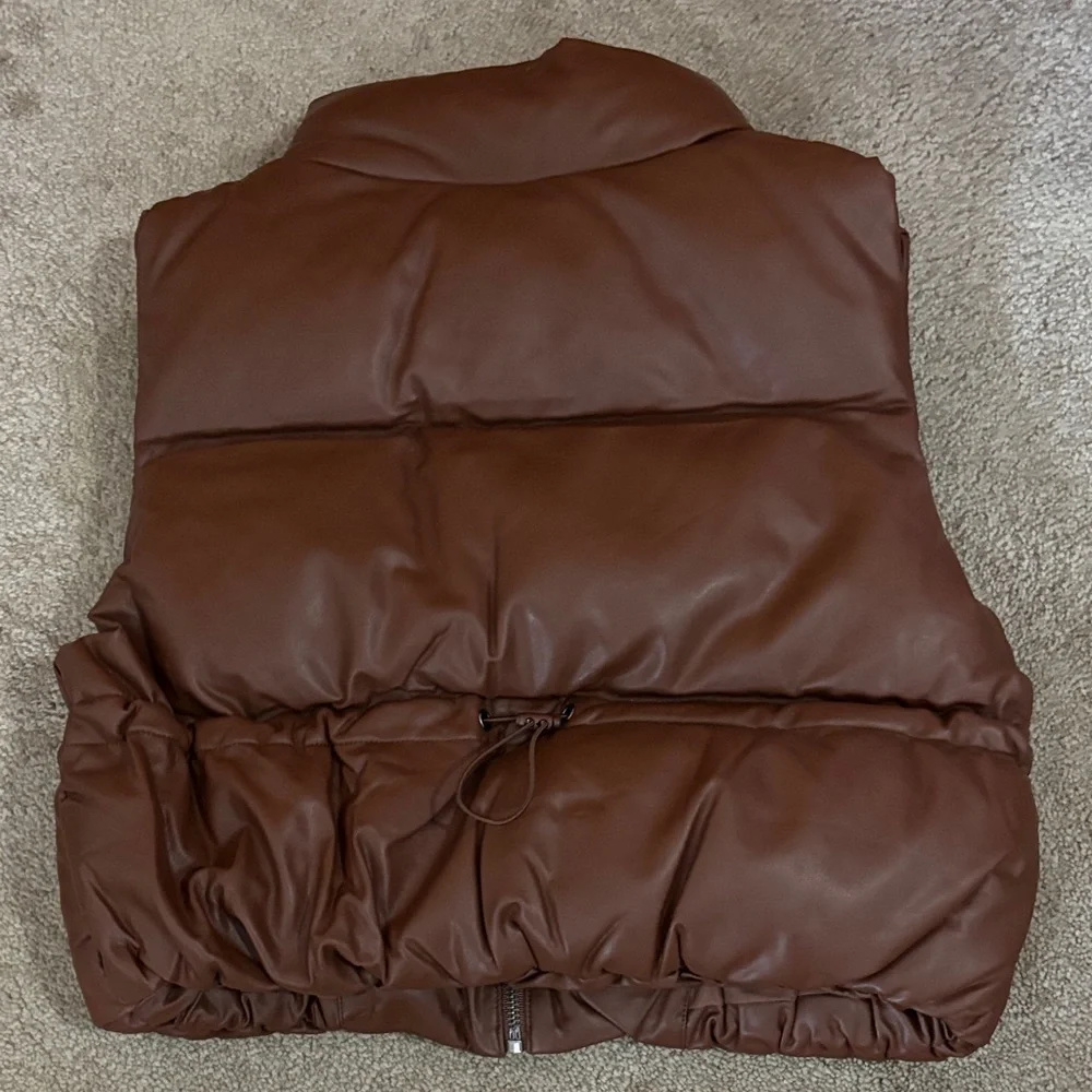 Brown Leather Puffer Vest - Picture 2 of 3